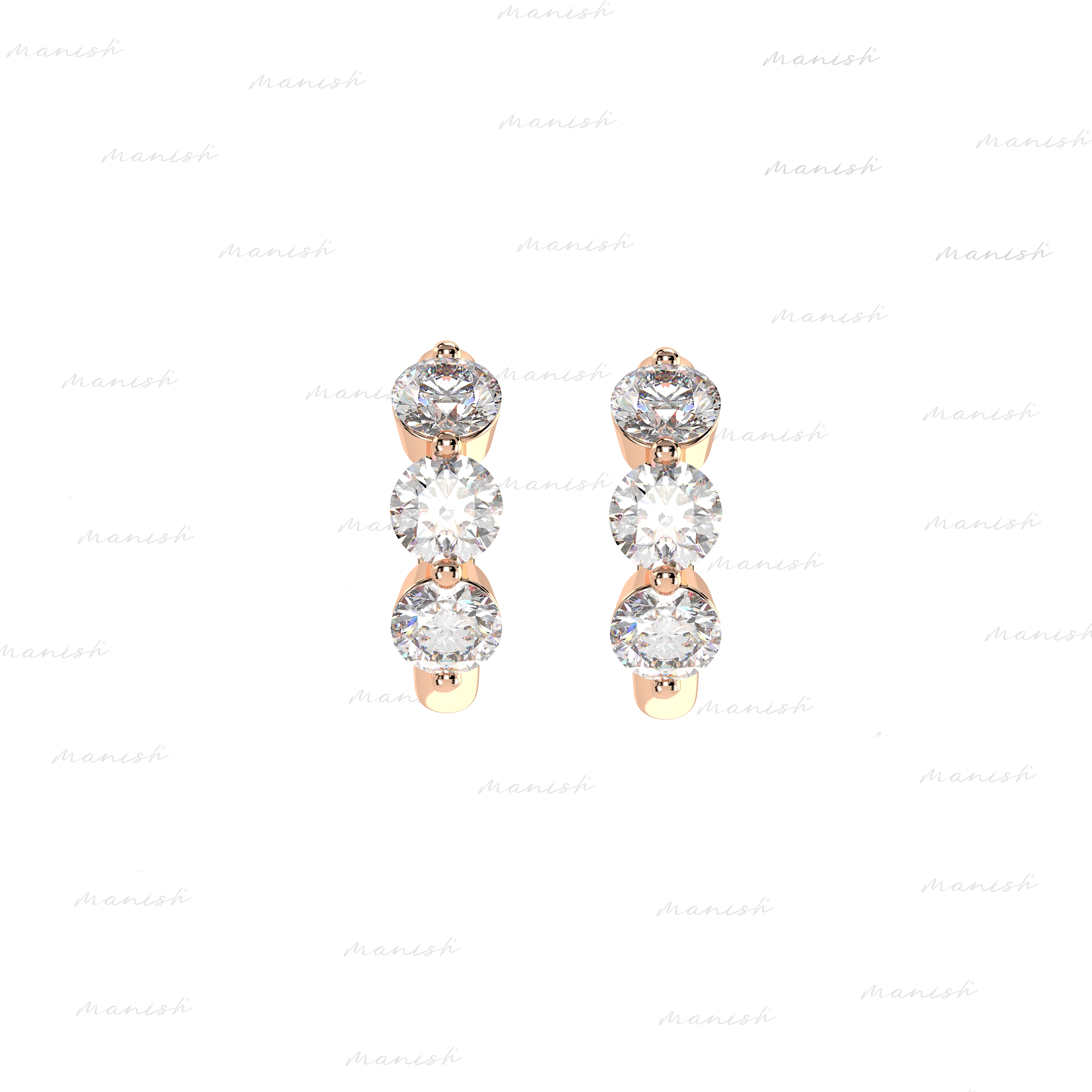 3 Diamonds Hoop Earrings